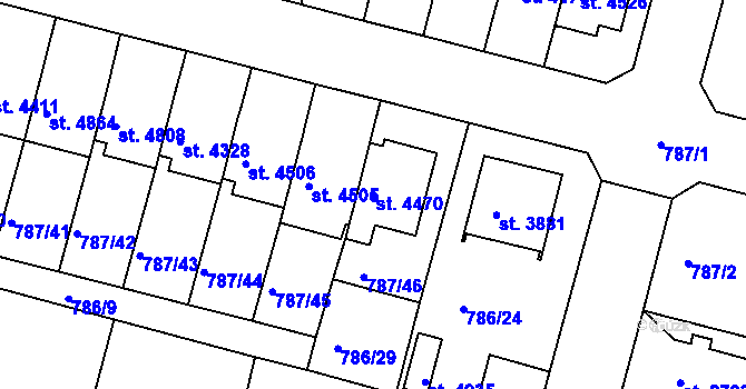 Parcela st. 4470 v KÚ Rokycany, Katastrální mapa