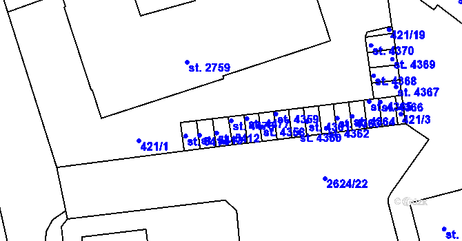 Parcela st. 4476 v KÚ Rokycany, Katastrální mapa