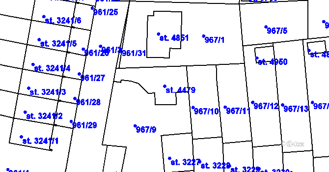 Parcela st. 4479 v KÚ Rokycany, Katastrální mapa