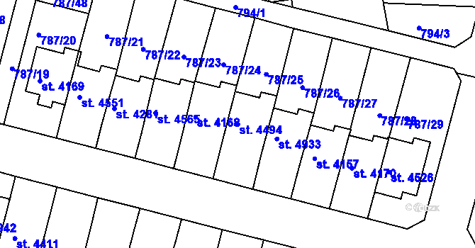Parcela st. 4494 v KÚ Rokycany, Katastrální mapa
