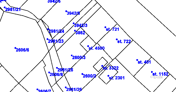 Parcela st. 4500 v KÚ Rokycany, Katastrální mapa