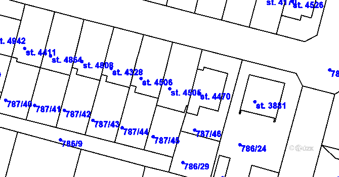 Parcela st. 4505 v KÚ Rokycany, Katastrální mapa