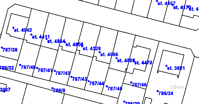 Parcela st. 4506 v KÚ Rokycany, Katastrální mapa