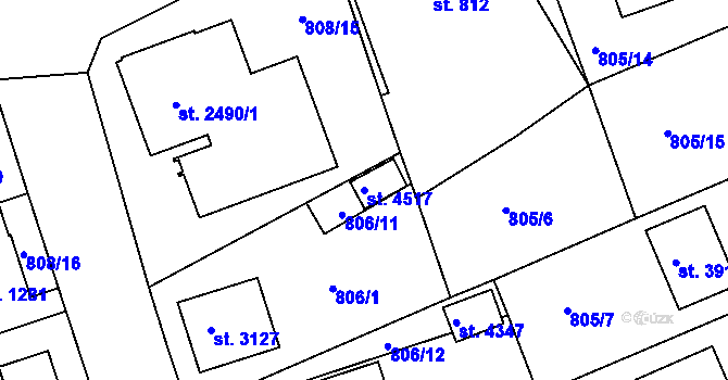 Parcela st. 4517 v KÚ Rokycany, Katastrální mapa