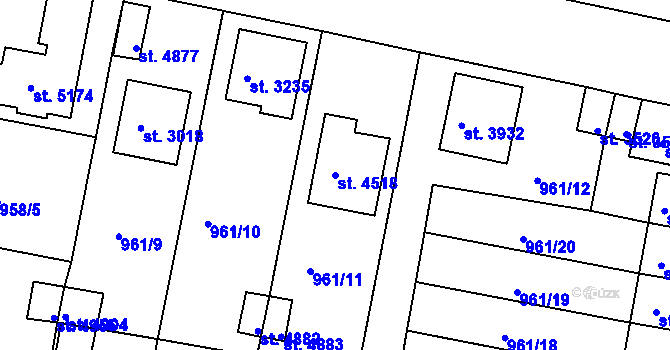 Parcela st. 4518 v KÚ Rokycany, Katastrální mapa