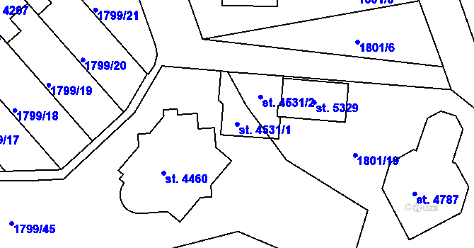 Parcela st. 4531/1 v KÚ Rokycany, Katastrální mapa