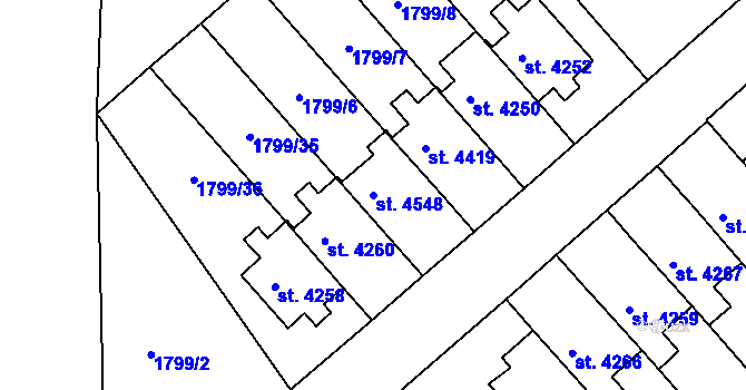 Parcela st. 4548 v KÚ Rokycany, Katastrální mapa
