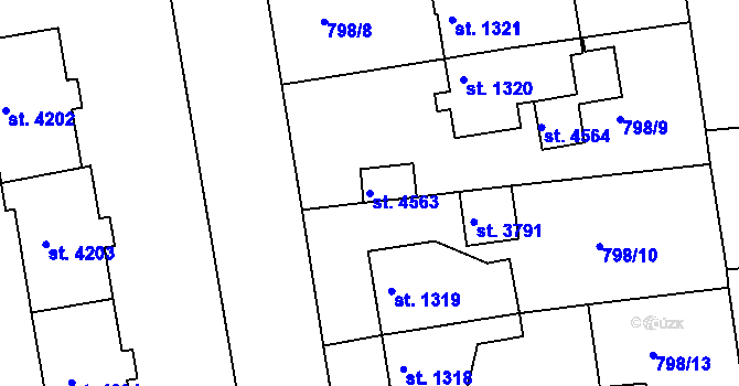 Parcela st. 4563 v KÚ Rokycany, Katastrální mapa