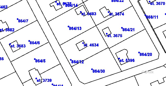 Parcela st. 4634 v KÚ Rokycany, Katastrální mapa