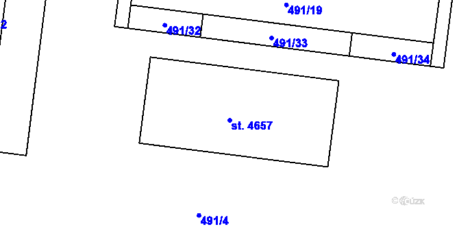 Parcela st. 4657 v KÚ Rokycany, Katastrální mapa