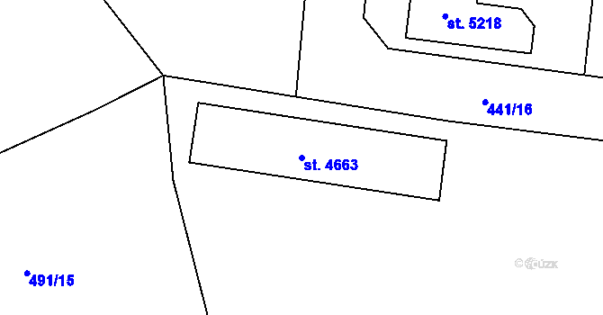 Parcela st. 4663 v KÚ Rokycany, Katastrální mapa
