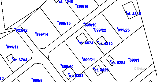 Parcela st. 4673 v KÚ Rokycany, Katastrální mapa
