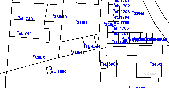 Parcela st. 4674 v KÚ Rokycany, Katastrální mapa