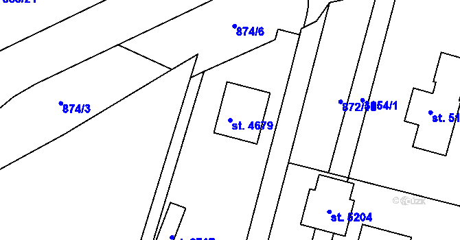 Parcela st. 4679 v KÚ Rokycany, Katastrální mapa