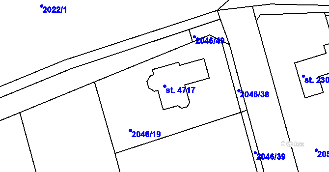 Parcela st. 4717 v KÚ Rokycany, Katastrální mapa