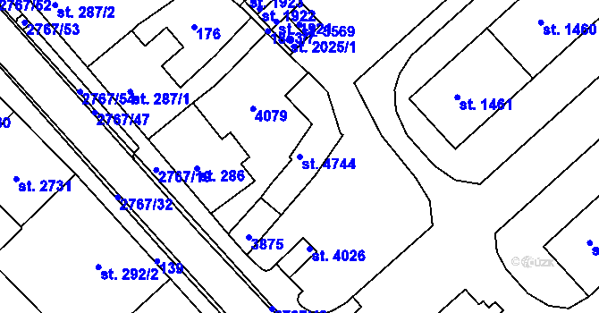 Parcela st. 4744 v KÚ Rokycany, Katastrální mapa