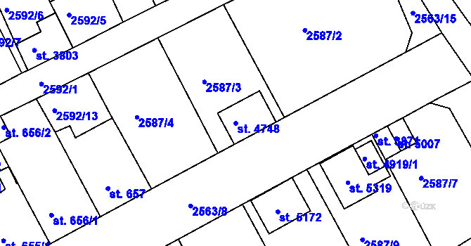 Parcela st. 4748 v KÚ Rokycany, Katastrální mapa