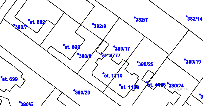 Parcela st. 4777 v KÚ Rokycany, Katastrální mapa