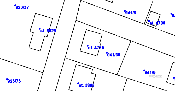 Parcela st. 4785 v KÚ Rokycany, Katastrální mapa