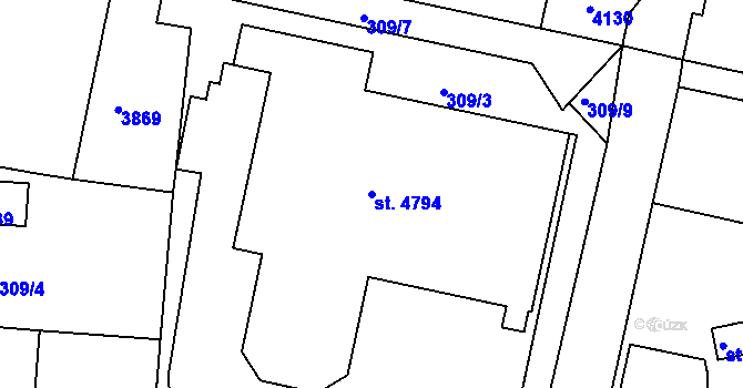 Parcela st. 4794 v KÚ Rokycany, Katastrální mapa