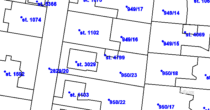 Parcela st. 4799 v KÚ Rokycany, Katastrální mapa