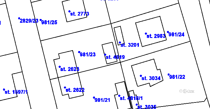Parcela st. 4819 v KÚ Rokycany, Katastrální mapa