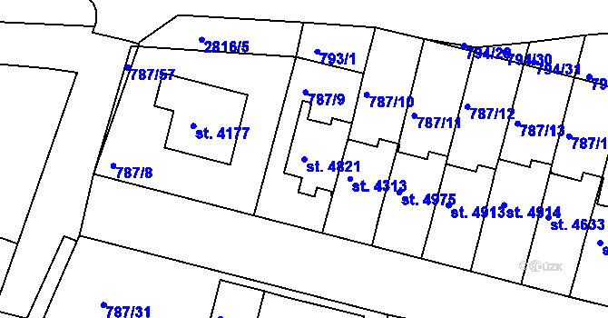 Parcela st. 4821 v KÚ Rokycany, Katastrální mapa