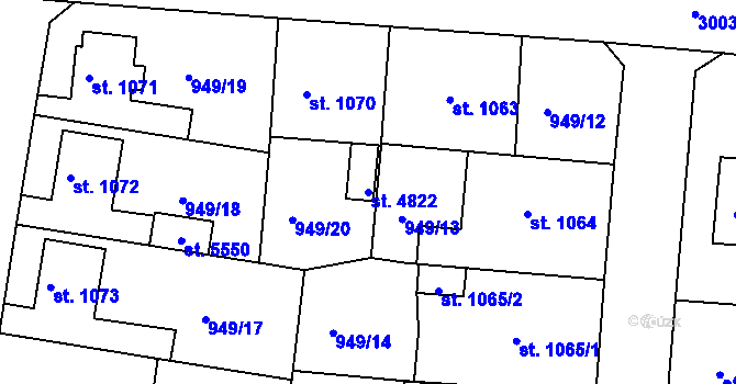 Parcela st. 4822 v KÚ Rokycany, Katastrální mapa