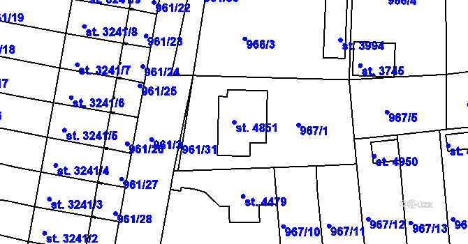Parcela st. 4851 v KÚ Rokycany, Katastrální mapa