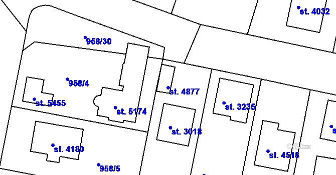 Parcela st. 4877 v KÚ Rokycany, Katastrální mapa
