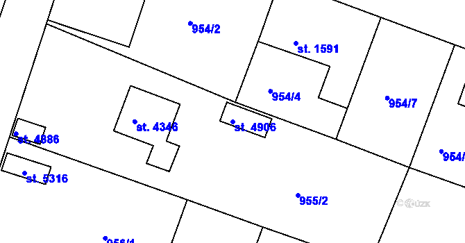 Parcela st. 4906 v KÚ Rokycany, Katastrální mapa