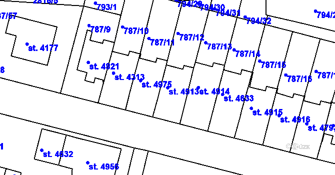 Parcela st. 4913 v KÚ Rokycany, Katastrální mapa