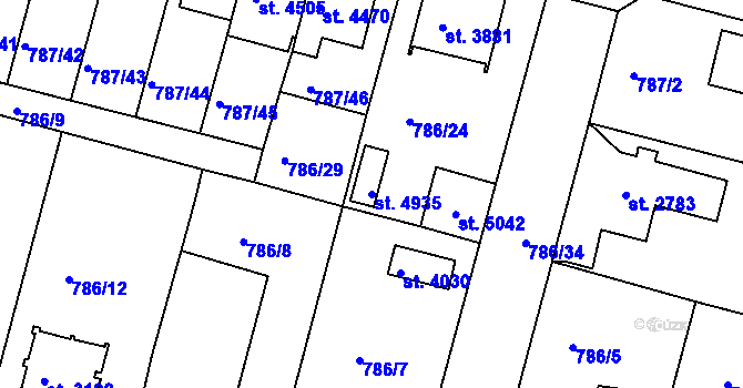Parcela st. 4935 v KÚ Rokycany, Katastrální mapa