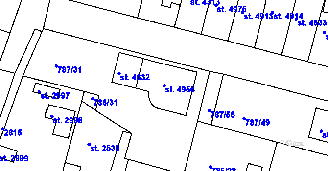 Parcela st. 4956 v KÚ Rokycany, Katastrální mapa