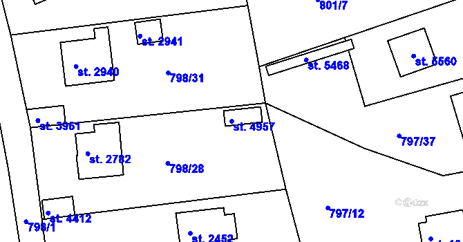 Parcela st. 4957 v KÚ Rokycany, Katastrální mapa
