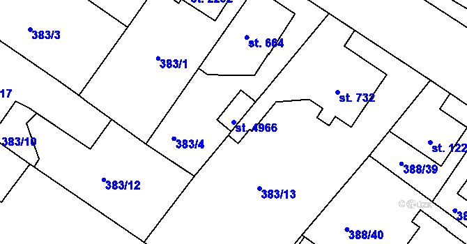 Parcela st. 4966 v KÚ Rokycany, Katastrální mapa