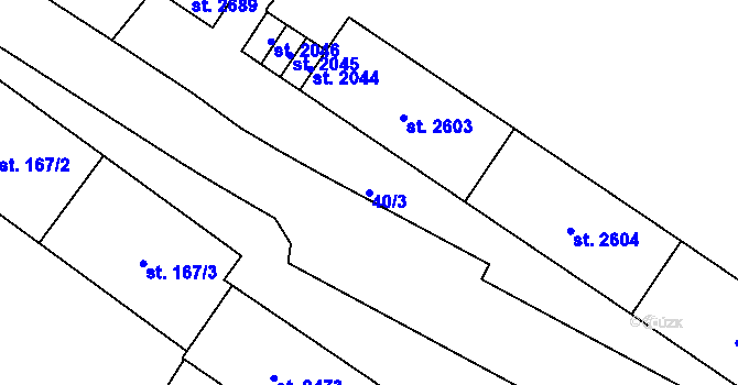 Parcela st. 40/3 v KÚ Rokycany, Katastrální mapa