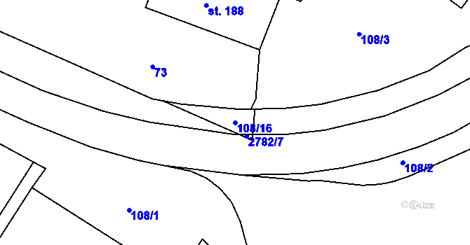 Parcela st. 108/16 v KÚ Rokycany, Katastrální mapa