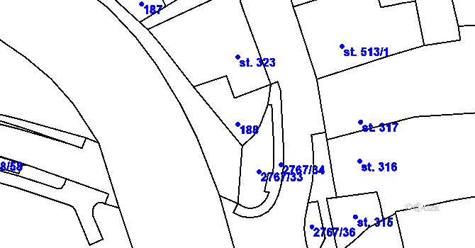 Parcela st. 188 v KÚ Rokycany, Katastrální mapa