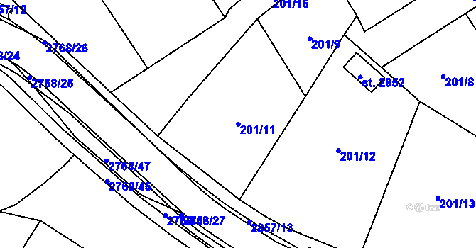 Parcela st. 201/11 v KÚ Rokycany, Katastrální mapa