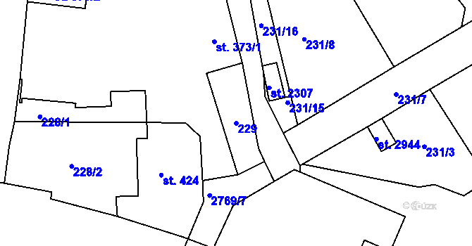 Parcela st. 229 v KÚ Rokycany, Katastrální mapa