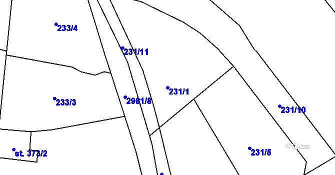 Parcela st. 231/1 v KÚ Rokycany, Katastrální mapa