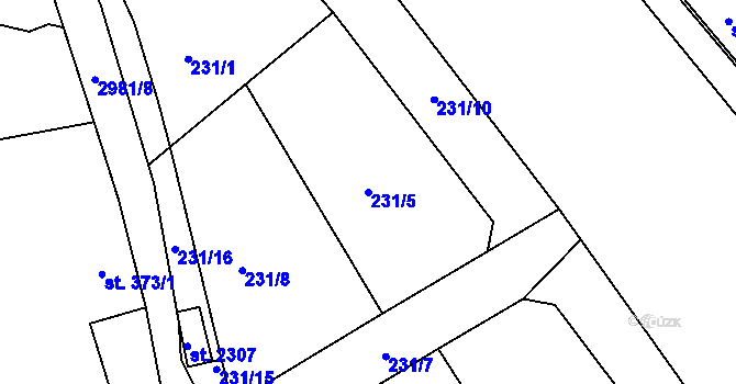 Parcela st. 231/5 v KÚ Rokycany, Katastrální mapa