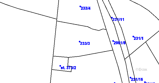 Parcela st. 233/3 v KÚ Rokycany, Katastrální mapa
