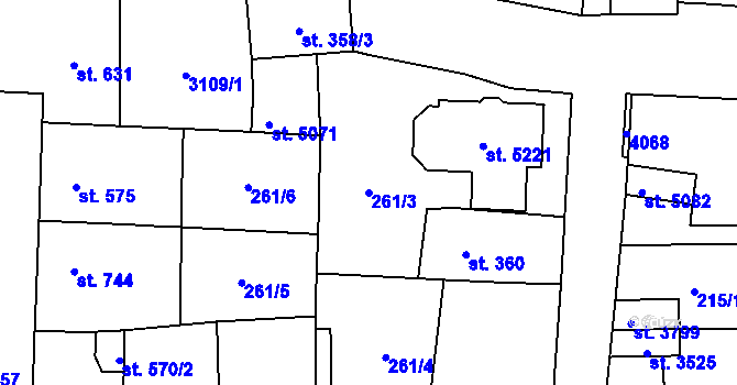 Parcela st. 261/3 v KÚ Rokycany, Katastrální mapa