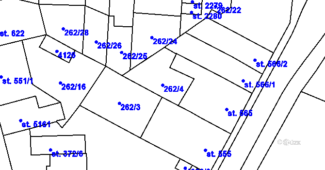 Parcela st. 262/4 v KÚ Rokycany, Katastrální mapa