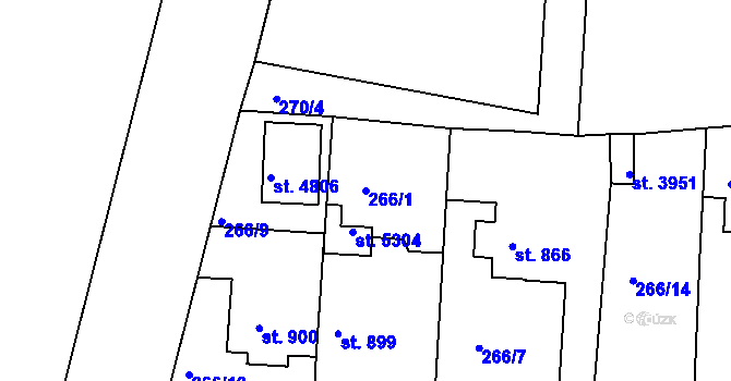 Parcela st. 266/1 v KÚ Rokycany, Katastrální mapa