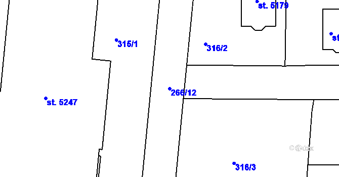 Parcela st. 266/12 v KÚ Rokycany, Katastrální mapa