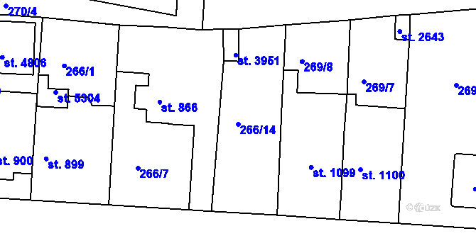 Parcela st. 266/14 v KÚ Rokycany, Katastrální mapa