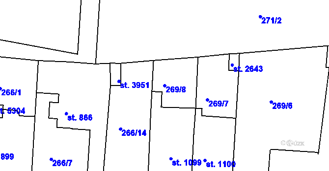 Parcela st. 269/8 v KÚ Rokycany, Katastrální mapa